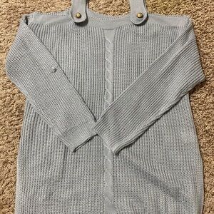 Gray hip length open shoulder sweater